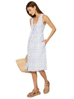 Love, Whit By Whitney Port Blue Plaid Tie Front Dress Pockets Women's Size Small